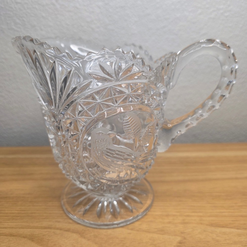 Vintage Hofbauer The Byrdes Collection Lead Cut Crystal Milk Pitcher Germany 6"